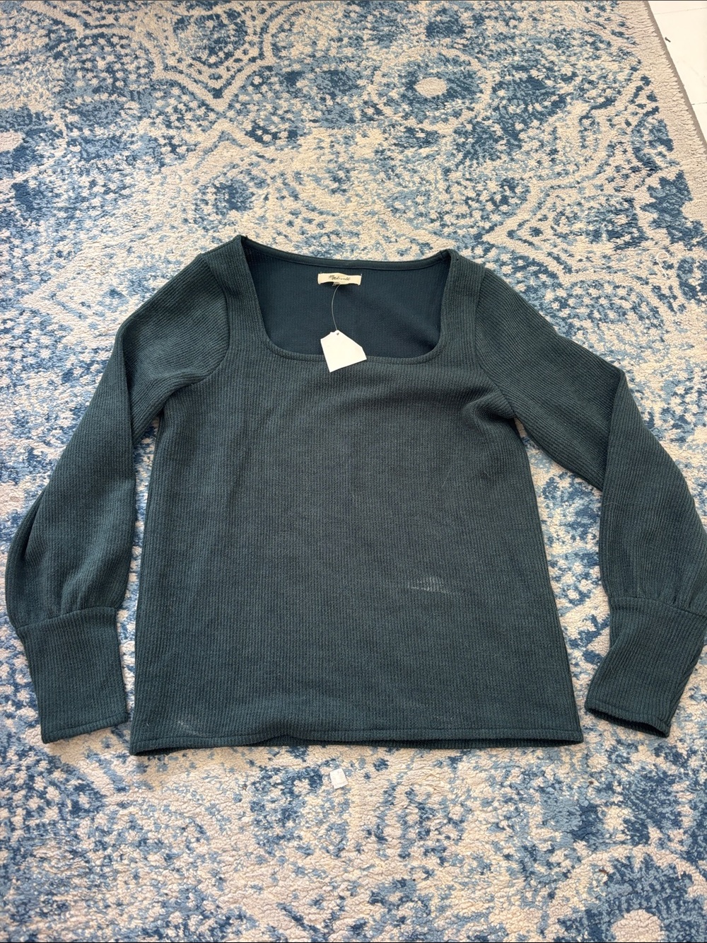 Madewell Long Sleeve Square Neck Tee in Teal Green